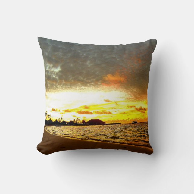 Sunset Over the Maldives Throw Pillow (Front)