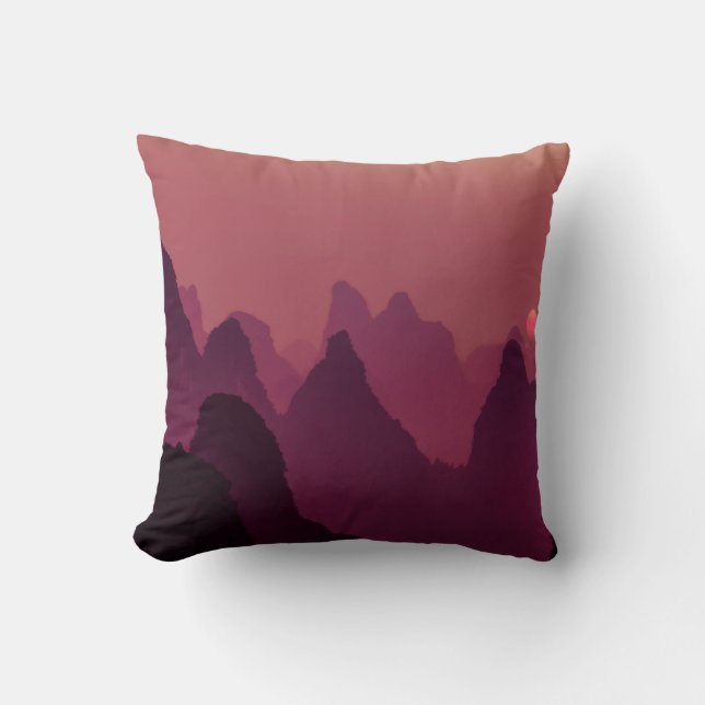 Sunset Over The Mountains Acrylic Art | Throw Pillow (Front)