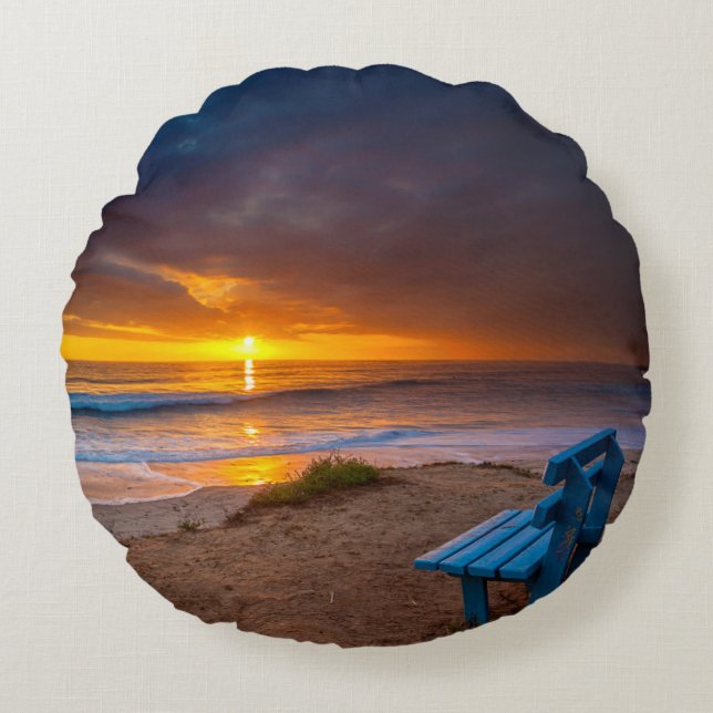 Sunset over the Pacific Ocean Round Pillow (Front)
