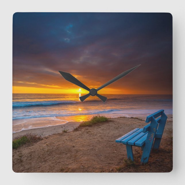 Sunset over the Pacific Ocean Square Wall Clock (Front)