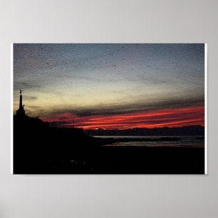 Sunset over the sea in Aberystwyth Poster