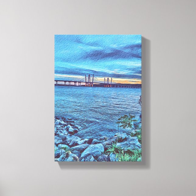 Sunset over the Tappan Zee bridge  Canvas Print (Front)