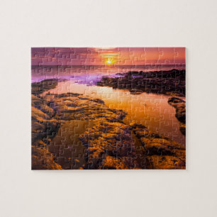 Sunset over tide pools, Hawaii Jigsaw Puzzle