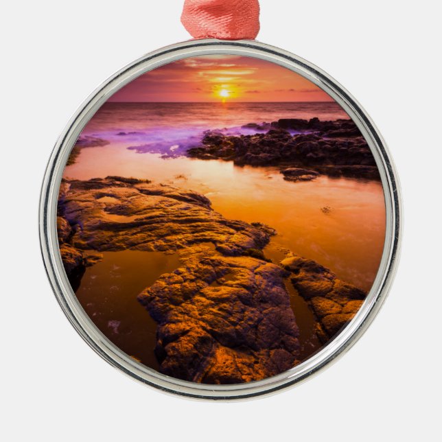 Sunset over tide pools, Hawaii Metal Ornament (Front)