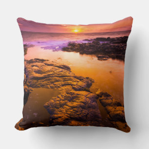 Sunset over tide pools, Hawaii Throw Pillow