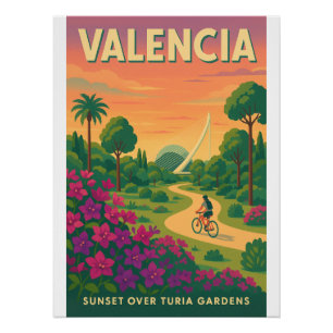 Sunset over Turia Gardens – Valencia Retro 2025 Poster