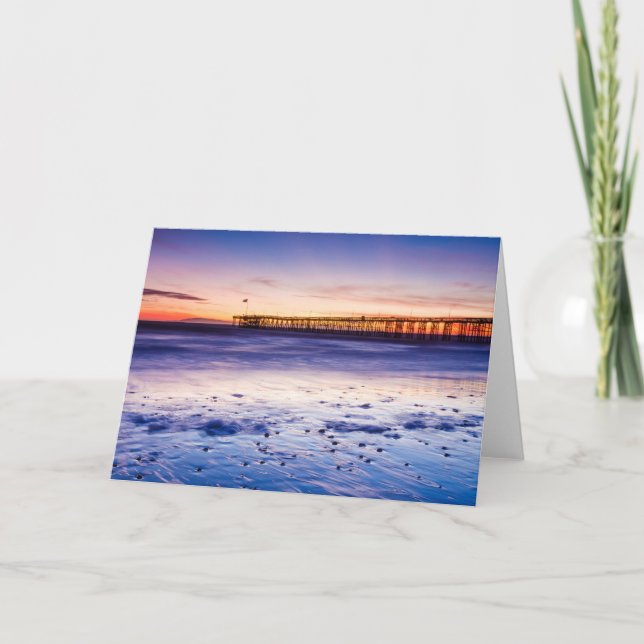 Sunset Over Ventura Pier And Beach Card (Front)