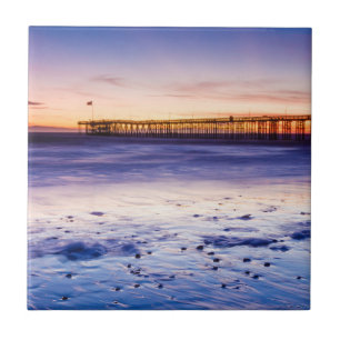 Sunset Over Ventura Pier And Beach Tile