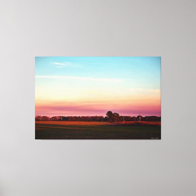 Sunset Over Verdant Field Canvas Print (Front)