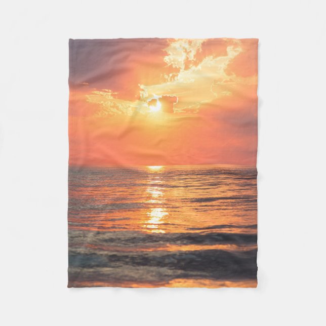 sunset over water fleece blanket (Front)