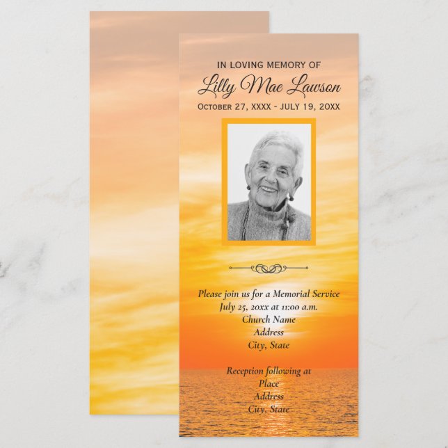 Sunset over Water Memorial Service Invitations (Front/Back)
