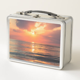 sunset over water metal lunch box