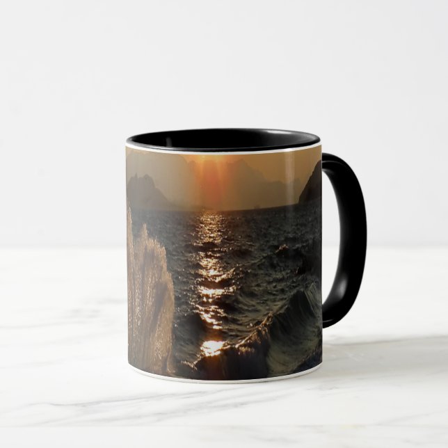 Sunset Over Waves in Croatia Coastline Mug (Front Right)