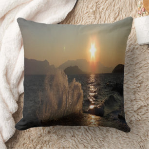 Sunset Over Waves in Croatia Coastline Throw Pillow