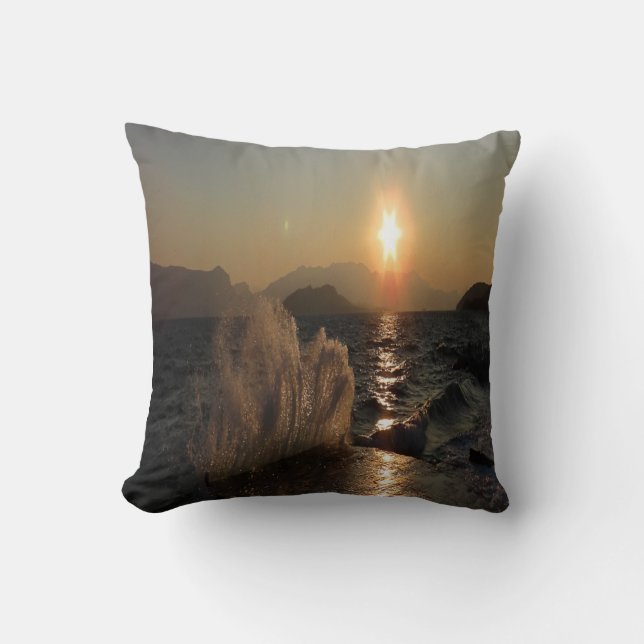 Sunset Over Waves in Croatia Coastline Throw Pillow (Front)