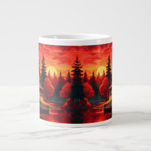 Sunset Painting with Cottage and Lake-66633 Large Coffee Mug