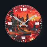 Sunset Painting with Cottage and Lake-66633 Round Clock<br><div class="desc">Sunset Painting with Cottage and Lake-66633</div>