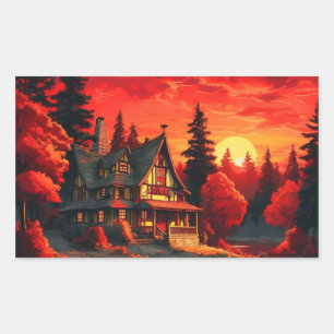 Sunset Painting with Cottage and Lake-66633 Sticker