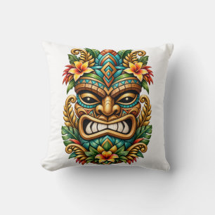 Sunset Palm Tiki Throw Pillow
