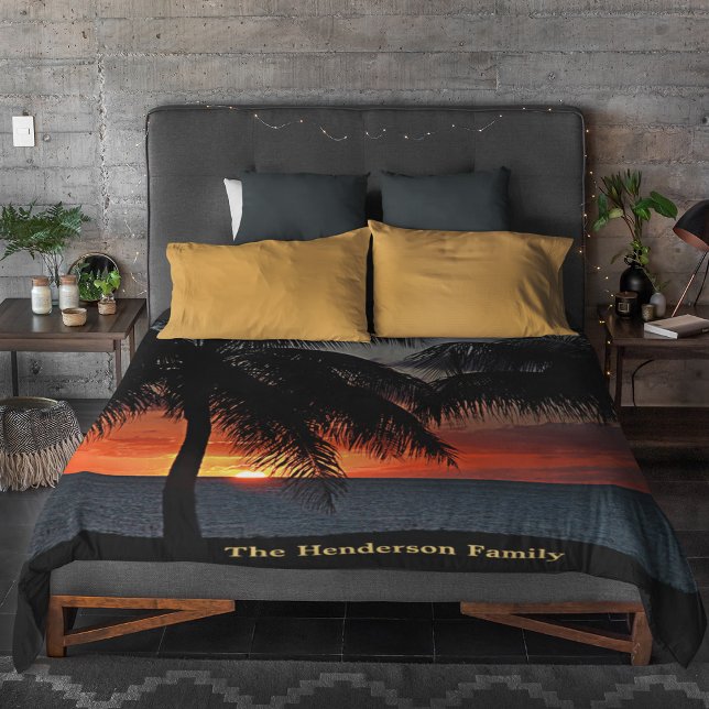 Sunset Palm Tree Beach St. Croix USVI Personalize Fleece Blanket (Creator Uploaded)