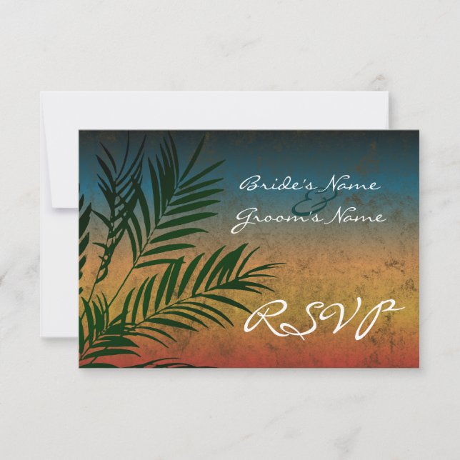 Sunset Palm Tree Branch Small RSVP Cards (Front)