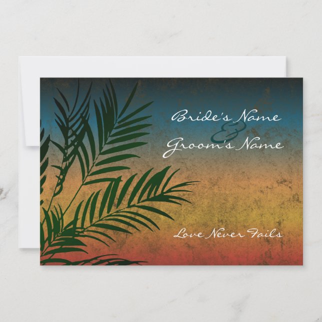 Sunset Palm Tree Branch Wedding Invitations 5x7 (Front)