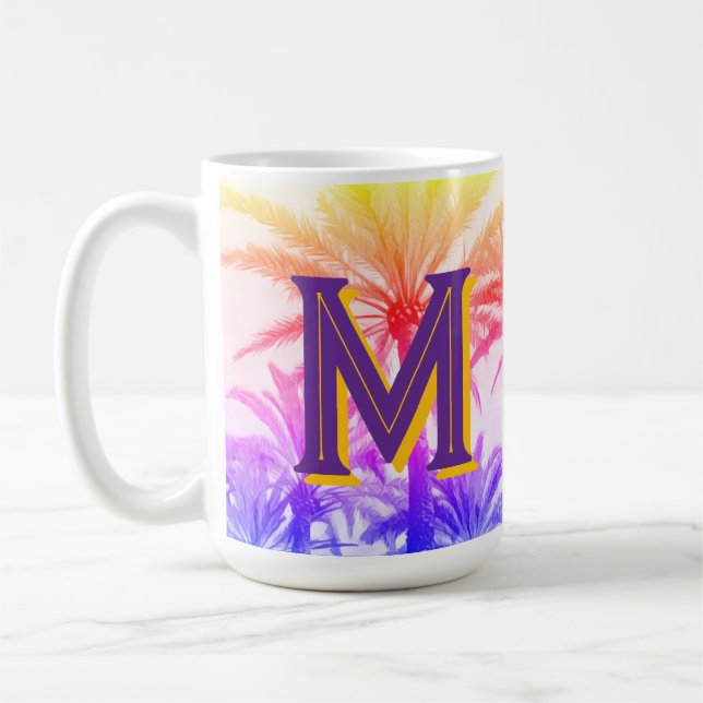 sunset palm tree monogram Mug (Left)