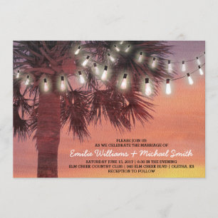Sunset Palm Tree String Lights Wedding Invitation