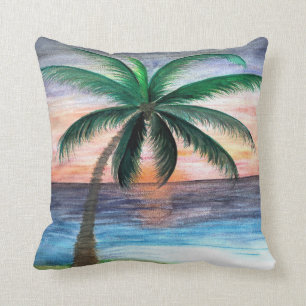 Sunset palm tree throw pillow
