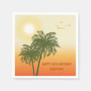 Sunset Palm Trees And Birds Tropical Birthday Napkin