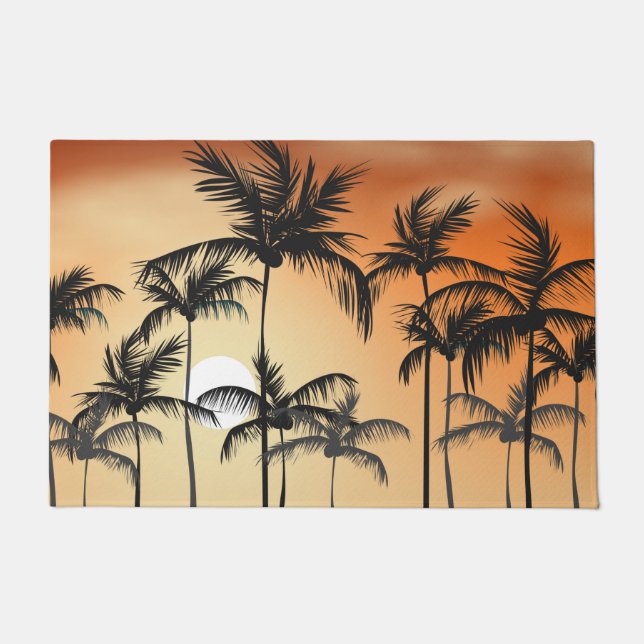 Sunset Palm Trees Beach Summer Doormat (Front)