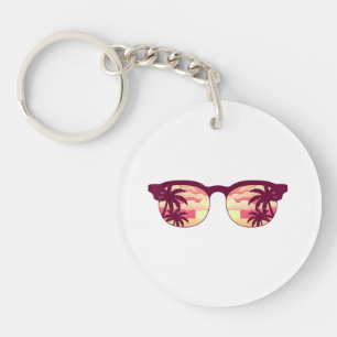 Sunset Palm Trees Beach Summer Vacation Tropical S Keychain