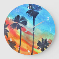 Sunset Palm trees beach surf art