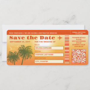 Sunset Palm Trees Faux Boarding Pass Save The Date Invitation