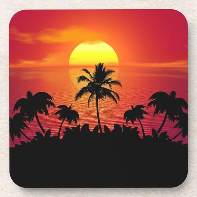 Sunset Palm Trees Silhouette-16514 Coaster (Front)