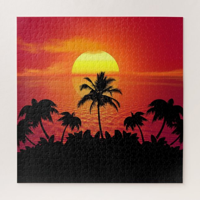 Sunset Palm Trees Silhouette-16514 Jigsaw Puzzle (Vertical)