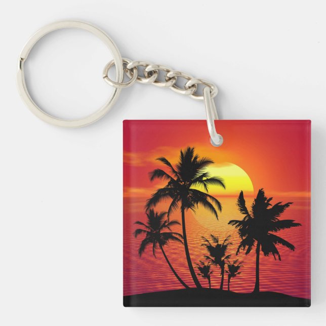 Sunset Palm Trees Silhouette-16514 Keychain (Front)