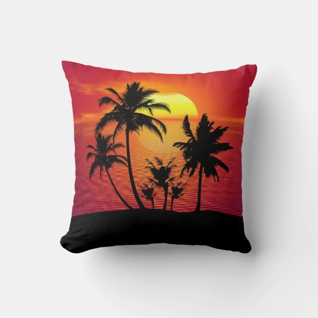 Sunset Palm Trees Silhouette-16514 Throw Pillow (Front)