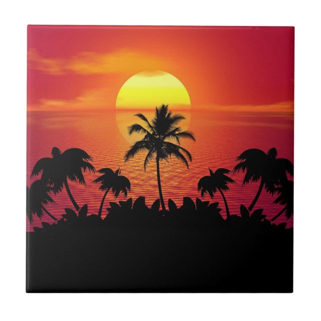 Sunset Palm Trees Silhouette-16514 Tile (Front)