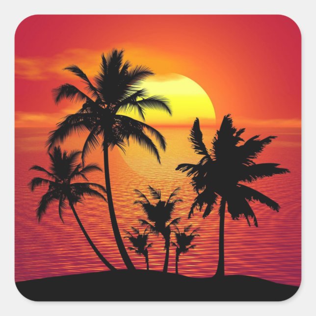Sunset Palm Trees Silhouette-16515 Square Sticker (Front)