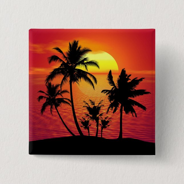 Sunset Palm Trees Silhouette Design-65143 2 Inch Square Button (Front)