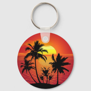 Sunset Palm Trees Silhouette Design-65143 Keychain