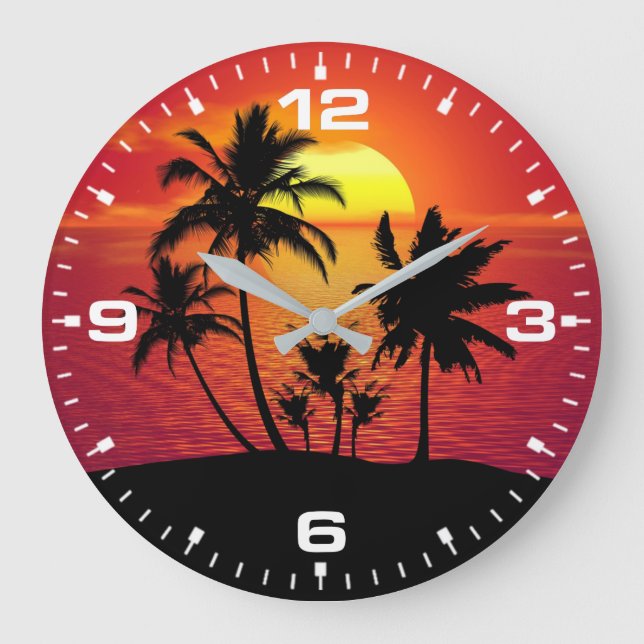 Sunset Palm Trees Silhouette Design-65143 Large Clock (Front)