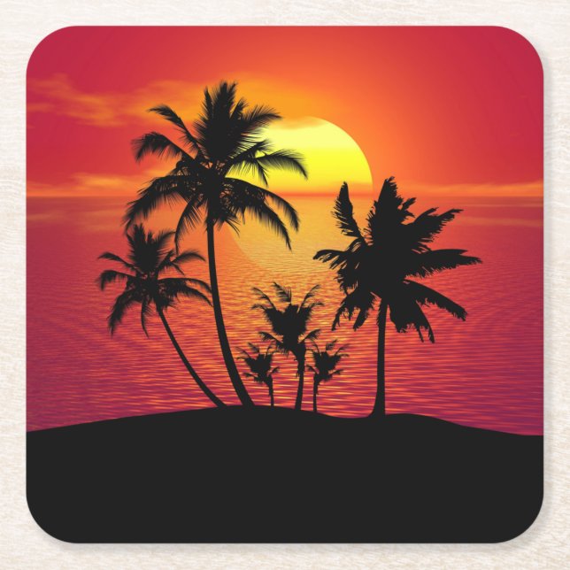 Sunset Palm Trees Silhouette Design-65143 Square Paper Coaster (Front)