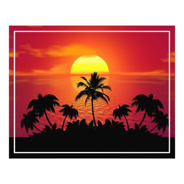 Sunset Palm Trees Silhouettes illustration Photo Print (Front)