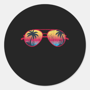 Sunset Palm Trees Sungles Beach Tropical Summer Me Classic Round Sticker