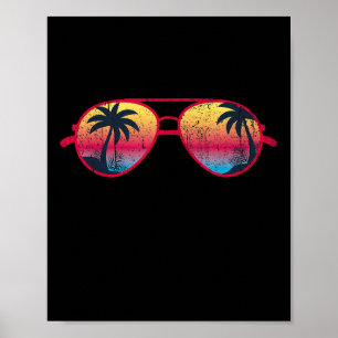 Sunset Palm Trees Sungles Beach Tropical Summer Poster
