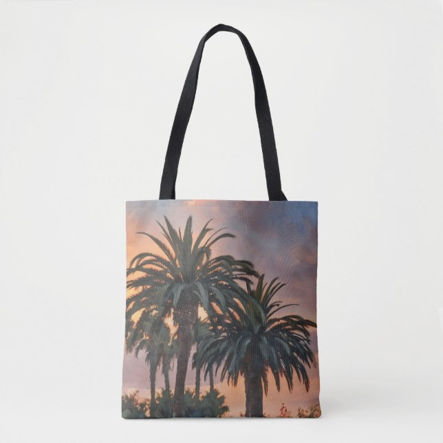 Sunset Palm Trees Tropical Art Tote Bag (Front)