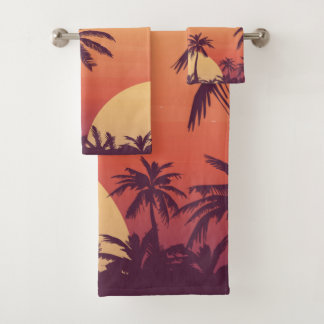 Sunset Palm Trees Tropical Beach Bath Towel Set