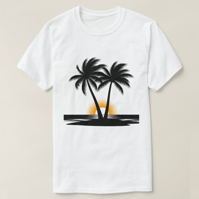 Sunset Palm Trees | Tropical Beach T-Shirt (Design Front)
